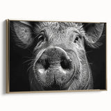 Framed canvas wall art showcasing a whimsical pig design, featuring gold accents and a vibrant color palette, perfect for animal lovers and home décor enthusiasts.