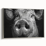 Framed canvas wall art showcasing a stylized pig design in a wild life theme, featuring silver accents and a sleek side view, perfect for animal lovers' decor.