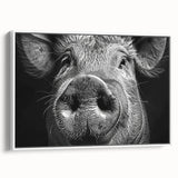 Framed canvas art piece depicting a whimsical pig design in a wild-life theme, featuring vibrant colors and a white frame, perfect for modern home decor.