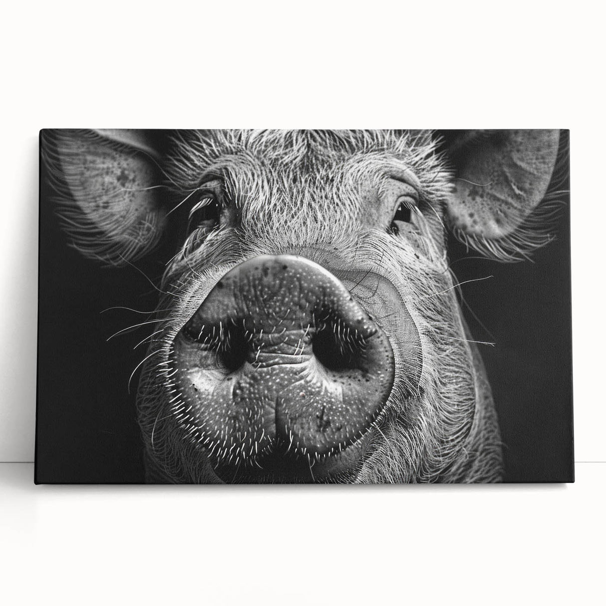Stretched canvas artwork depicting a whimsical pig design in a vibrant color palette, perfect for adding a playful touch to home decor or children's spaces.