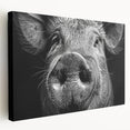 Stretched canvas wall art showcasing a whimsical pig design in vibrant colors, perfect for animal lovers and home decor enthusiasts, displayed from a side view.