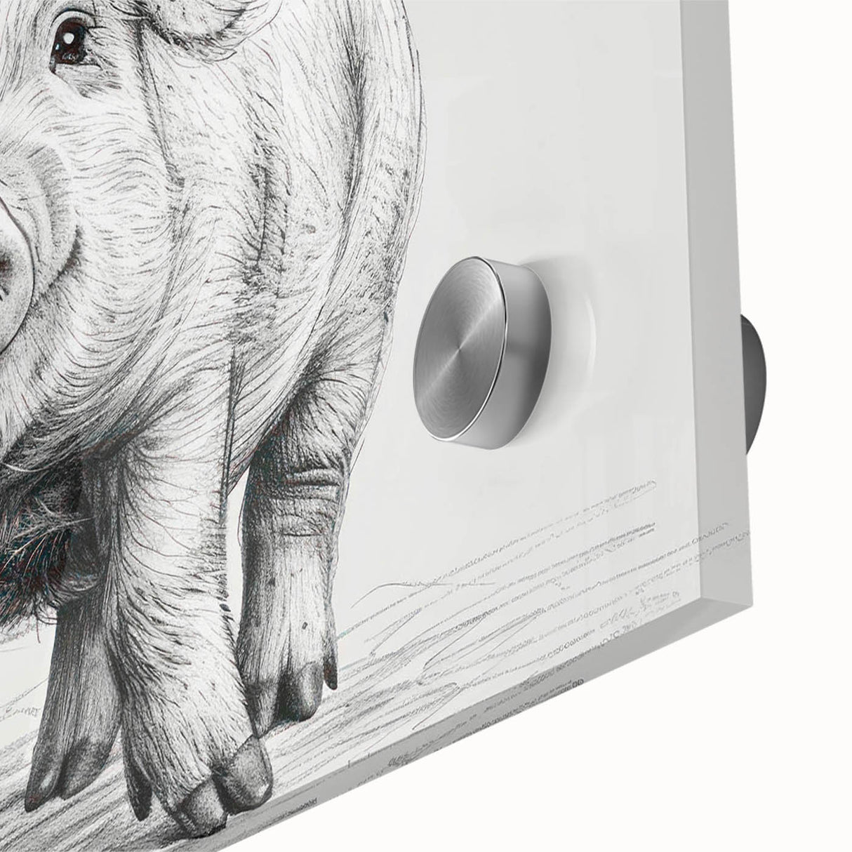 Close-up of a vibrant acrylic glass wall art piece showcasing a whimsical pig design, featuring rich colors and intricate details, perfect for animal lovers' decor.