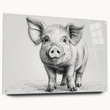 Acrylic glass wall art featuring a whimsical pig design from the Animals A Wild Life collection, displayed in a side view with decorative pins, perfect for animal lovers.