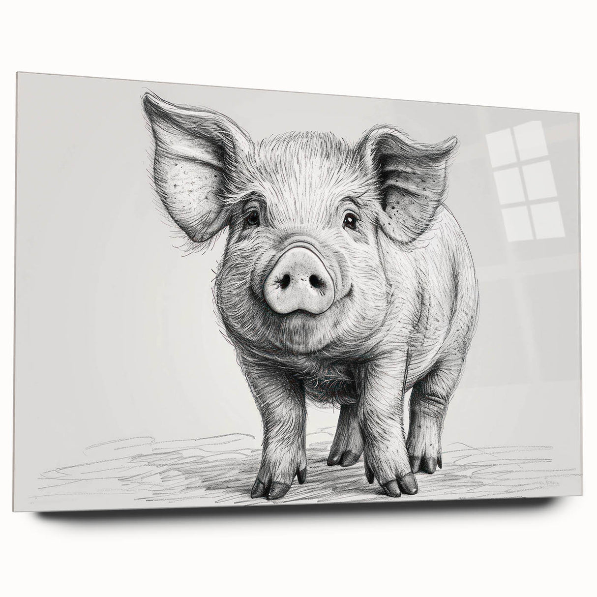 Acrylic glass wall art featuring a wild pig design, showcasing vibrant colors and intricate details, perfect for animal lovers' home decor. Side view highlights its sleek finish and modern aesthetic.