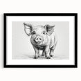 Black-framed wall art featuring a whimsical pig design from a wildlife collection, presented with a crisp white mat, ideal for animal lovers and modern decor.