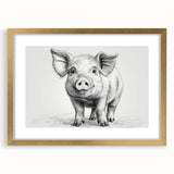 Gold-framed wall art featuring a whimsical pig design, set against a white background with a mat, ideal for animal lovers and home decor enthusiasts. Perfect for adding a playful touch to any room’s decor.