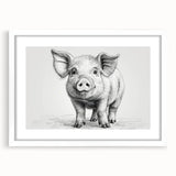 Stylish wall art featuring a minimalist pig design in a white frame, set against a neutral background, perfect for animal lovers and modern decor enthusiasts.