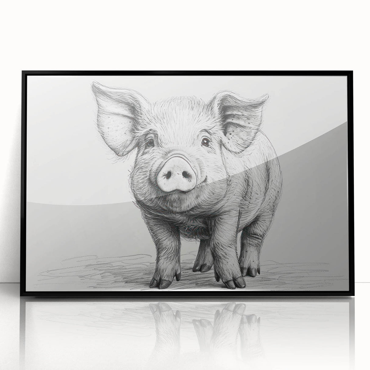 Framed wall art featuring a playful pig design, showcasing vibrant colors on a black background, perfect for animal lovers and modern decor enthusiasts.