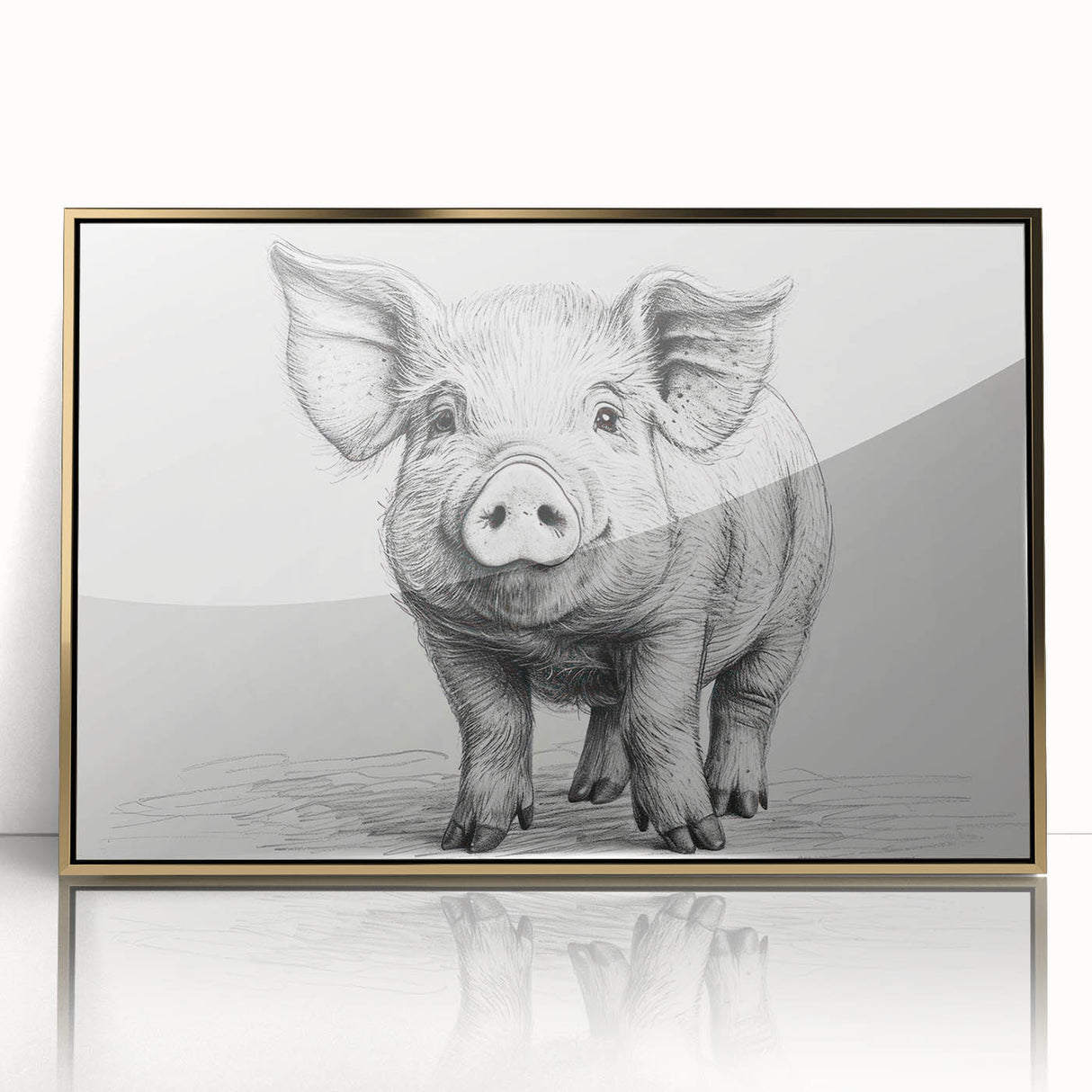 Framed wall art featuring a vibrant gold-accented pig design from the "Animals A Wild Life" collection, showcasing intricate details and modern aesthetics, ideal for animal lovers and contemporary decor.