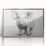 Framed wall art showcasing a whimsical pig design in vibrant colors, set against a silver acrylic background, perfect for animal lovers and modern decor.
