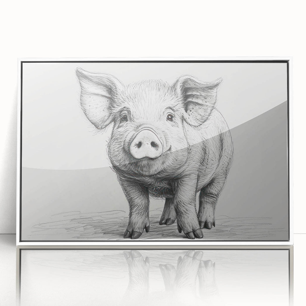 Framed wall art featuring a vibrant pig design from the "Animals a Wild Life" collection, showcasing a white frame, ideal for adding a playful touch to home decor.