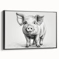 Framed canvas wall art featuring a whimsical pig design in a black frame, showcasing vibrant colors and playful details, ideal for animal lovers and modern decor.