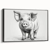 Framed canvas wall art featuring a whimsical pig design in a black frame, showcasing vibrant colors and playful details, ideal for animal lovers and modern decor.