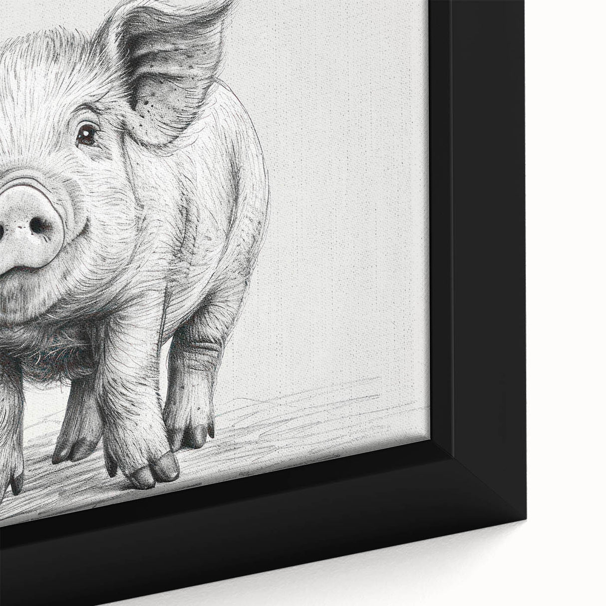 Close-up of a vibrant framed canvas featuring a whimsical pig design, showcasing intricate details and bold colors, perfect for animal lovers' home decor.