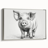 Framed wall art showcasing a whimsical pig design from the "Animals A Wild Life" collection, displayed in a sleek silver frame with a side view perspective, perfect for animal lovers.