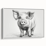 Framed canvas wall art featuring a whimsical pig design in a vibrant color palette, set against a white background, ideal for animal lovers and home decor enthusiasts.