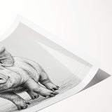 Colorful wall art print featuring a whimsical pig design, showcasing vibrant patterns and playful details, rolled up for easy transport and display. Ideal for animal lovers and whimsical home decor enthusiasts.