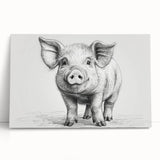 Stretched canvas wall art featuring a colorful pig design inspired by wildlife, leaning against a wall, perfect for adding a whimsical touch to home decor.