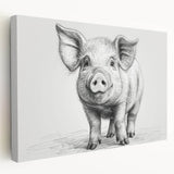 Side view of a stretched canvas wall art featuring a whimsical pig design, showcasing vibrant colors and playful details, ideal for animal lovers and home decor enthusiasts.