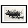 Framed wall art featuring a whimsical pig design in a black frame, ideal for adding a playful touch to home decor. The artwork is enhanced with a mat, showcasing vibrant colors and a charming illustration that captures the essence of wildlife. Perfect for animal lovers and modern interiors.