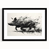 Framed wall art featuring a whimsical pig design in a black frame, ideal for adding a playful touch to home decor. The artwork is enhanced with a mat, showcasing vibrant colors and a charming illustration that captures the essence of wildlife. Perfect for animal lovers and modern interiors.