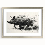 Silver-framed wall art featuring a whimsical pig design, perfect for animal lovers, displayed with a mat for added elegance in a modern setting.