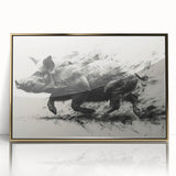 Framed wall art featuring a whimsical pig design with gold accents, displayed against a clean background, perfect for adding a playful touch to home decor.