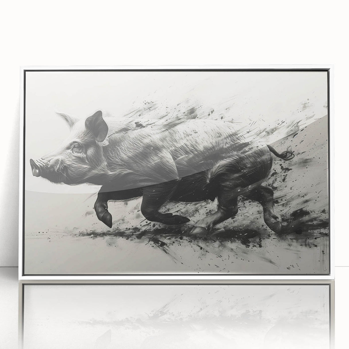 Framed wall art featuring a whimsical pig design in vibrant colors, set against a white background, ideal for animal lovers and home decor enthusiasts.