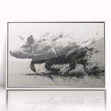 Framed wall art featuring a whimsical pig design in vibrant colors, set against a white background, ideal for animal lovers and home decor enthusiasts.