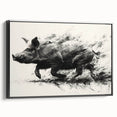Framed canvas wall art featuring a unique pig design with vibrant colors and intricate details, ideal for animal lovers and home decor enthusiasts. The artwork showcases a side view, highlighting its contemporary style and artistic flair.