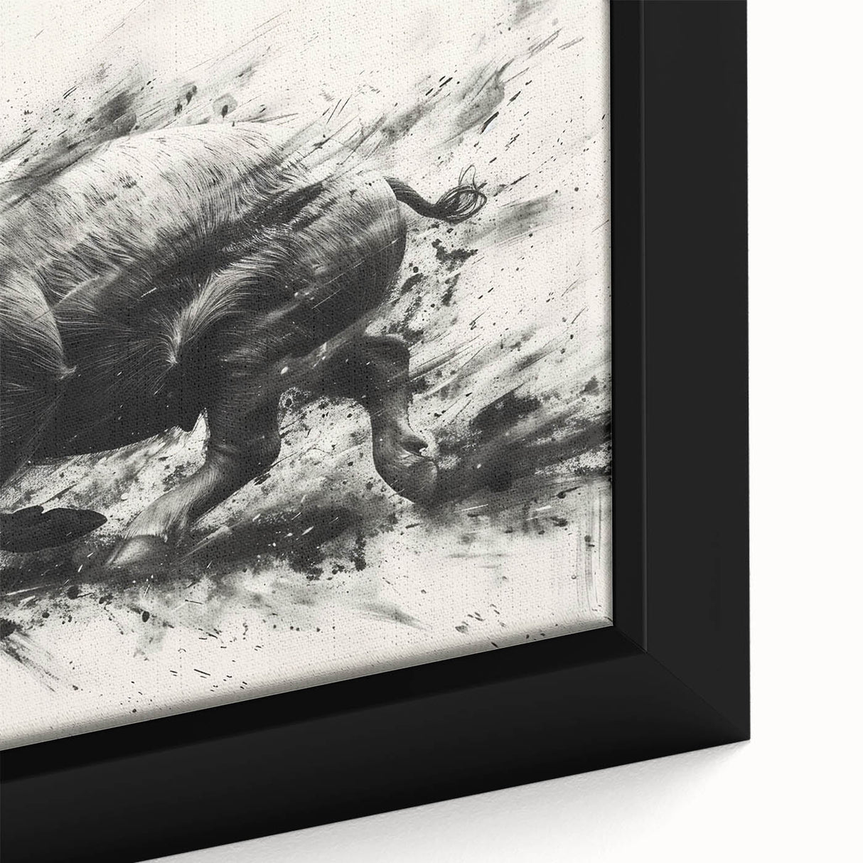 Close-up of a framed canvas wall art featuring a vibrant, artistic design of a pig in a wild animal theme, showcasing rich colors and intricate details.