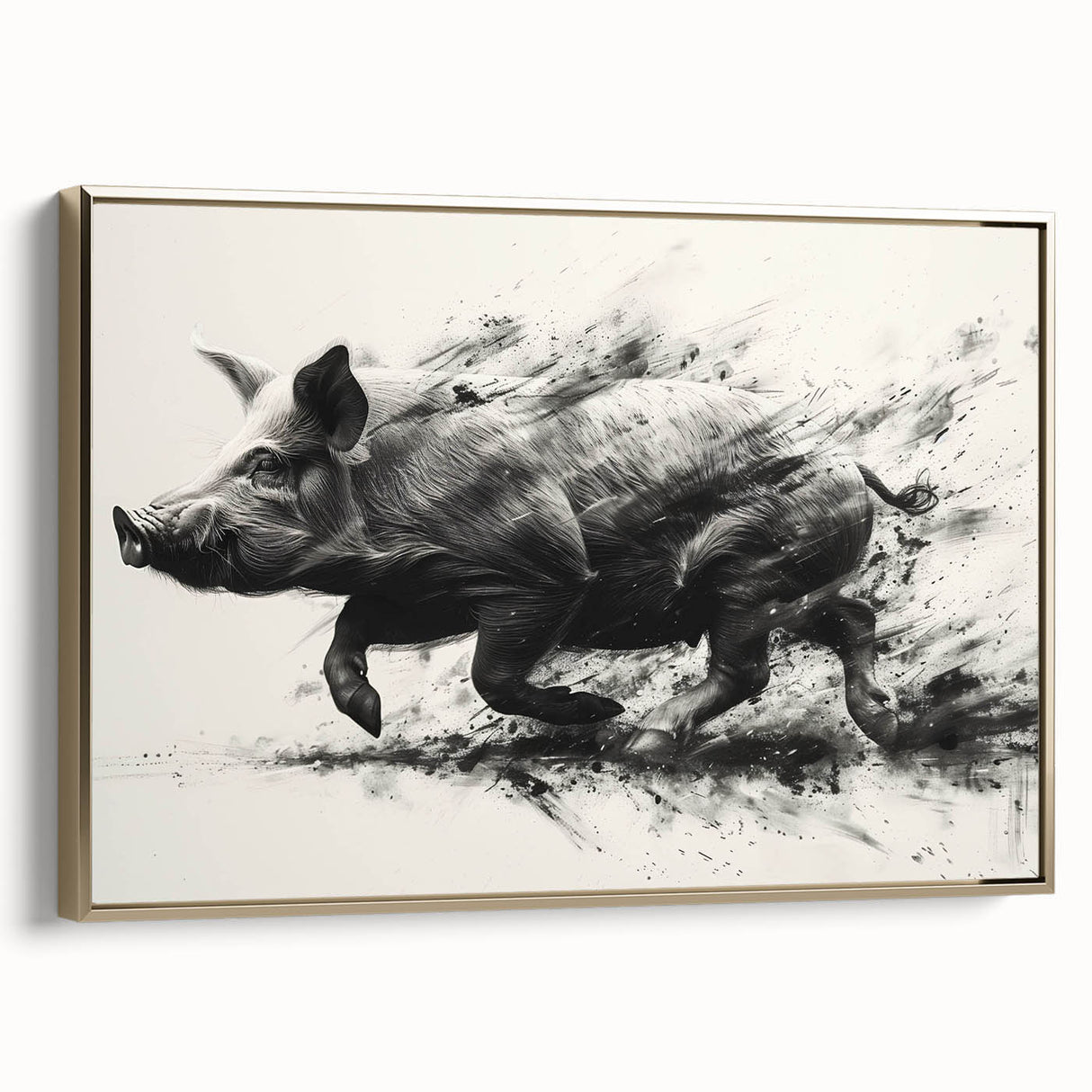Framed wall art featuring a whimsical pig design, set against a gold background, showcasing vibrant colors and intricate details, ideal for animal lovers' decor.