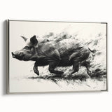 Framed canvas wall art showcasing a whimsical pig design in a silver frame, emphasizing vibrant colors and playful details, perfect for animal lovers’ decor.
