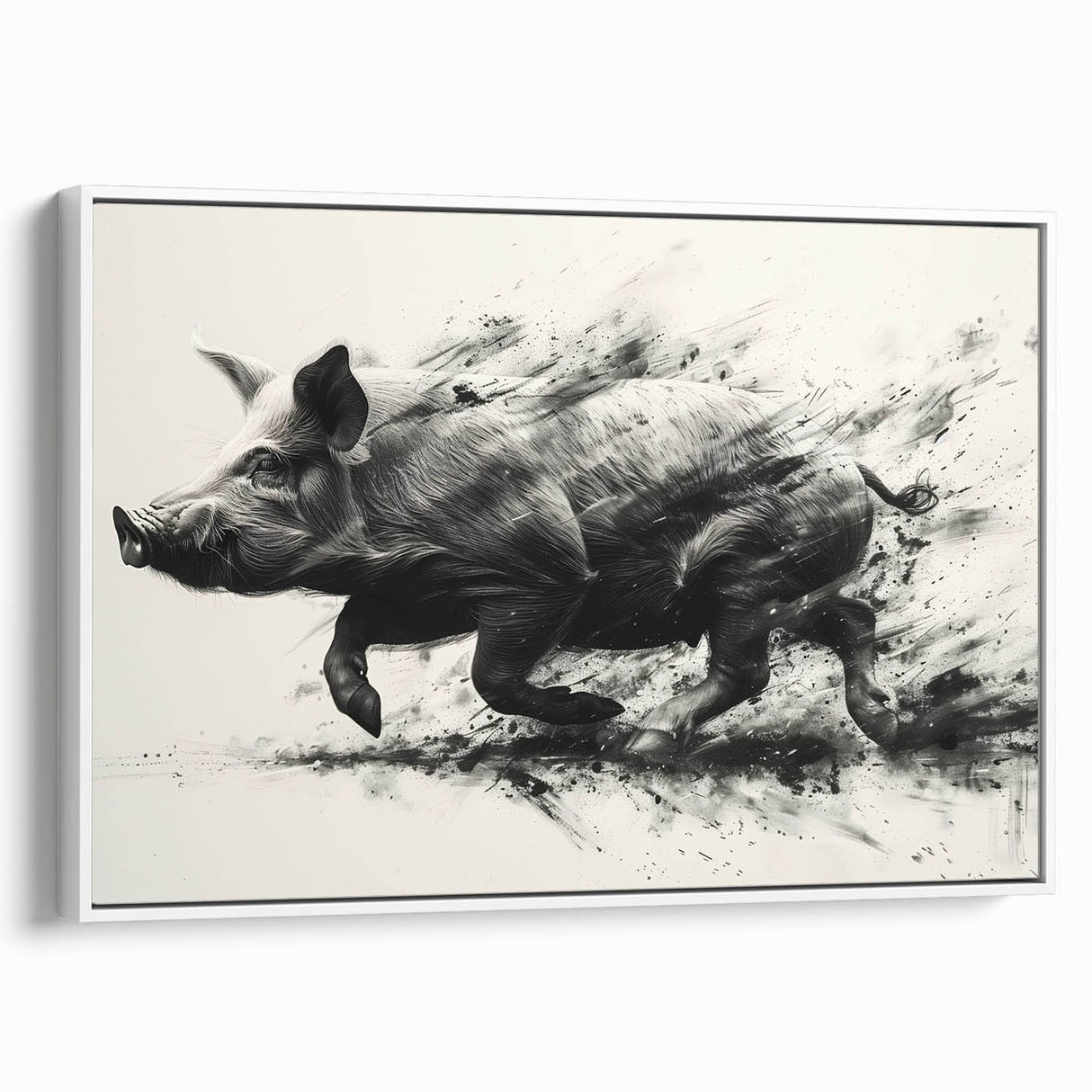 Framed wall art showcasing a whimsical pig design with vibrant colors on a white background, perfect for animal lovers and modern home decor enthusiasts.