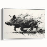 Framed wall art showcasing a whimsical pig design with vibrant colors on a white background, perfect for animal lovers and modern home decor enthusiasts.