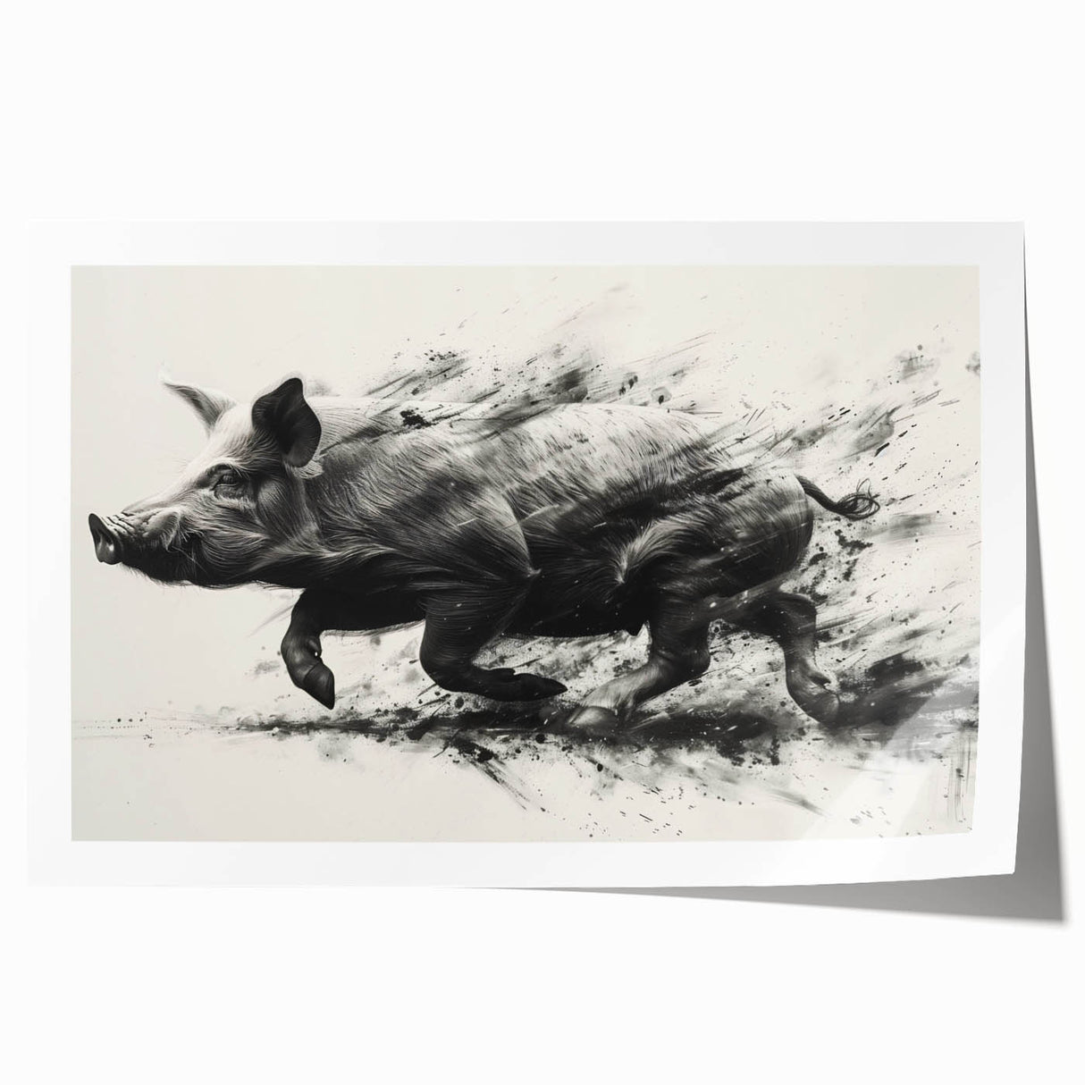 Colorful wall art print featuring a stylized illustration of a pig amidst abstract patterns, suitable for animal lovers and home decor enthusiasts. This vibrant design adds a whimsical touch to any space, perfect for modern interiors or children's rooms.