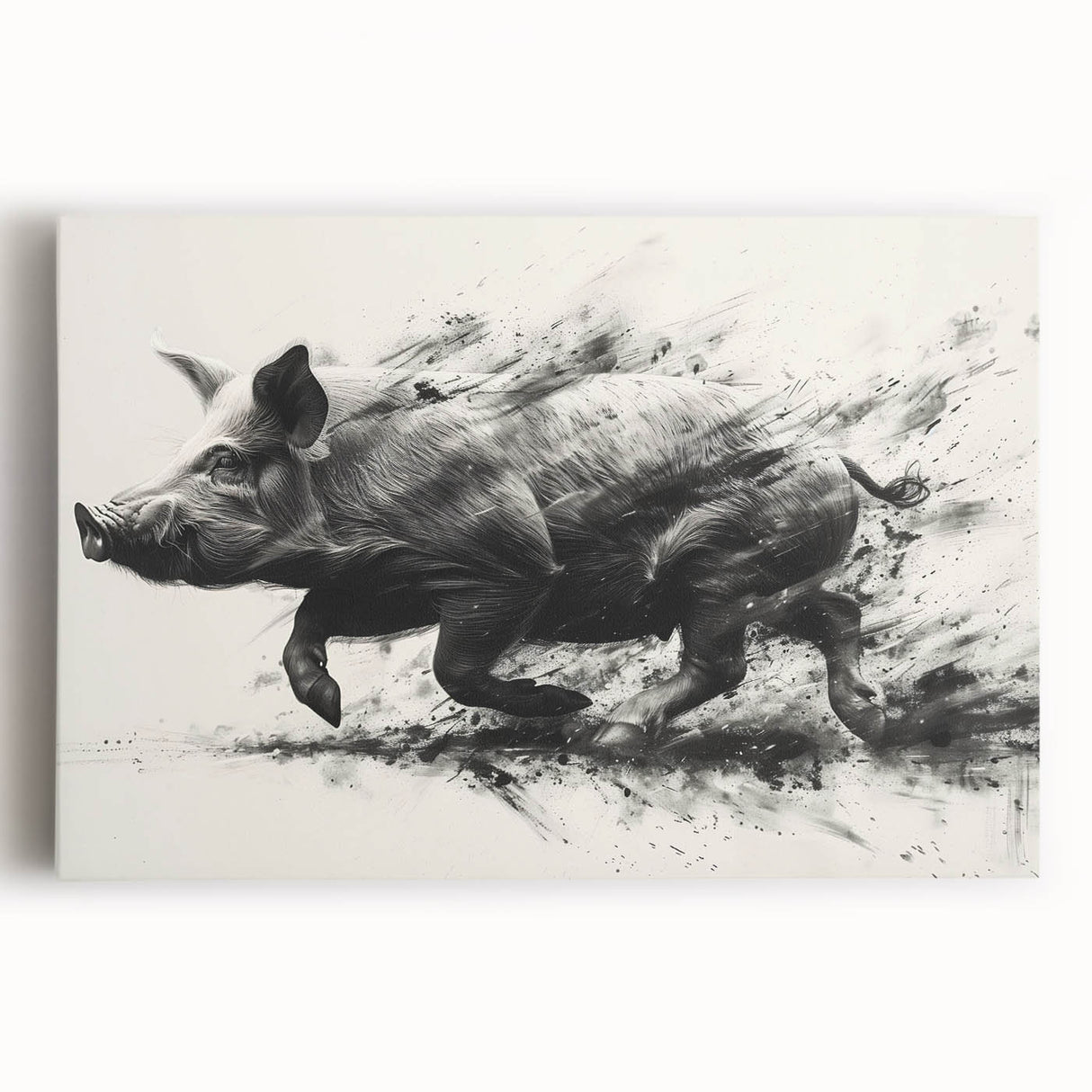 Vibrant wall art featuring a whimsical pig design on stretched canvas, showcasing colorful patterns and textures, perfect for animal lovers and home decor enthusiasts.