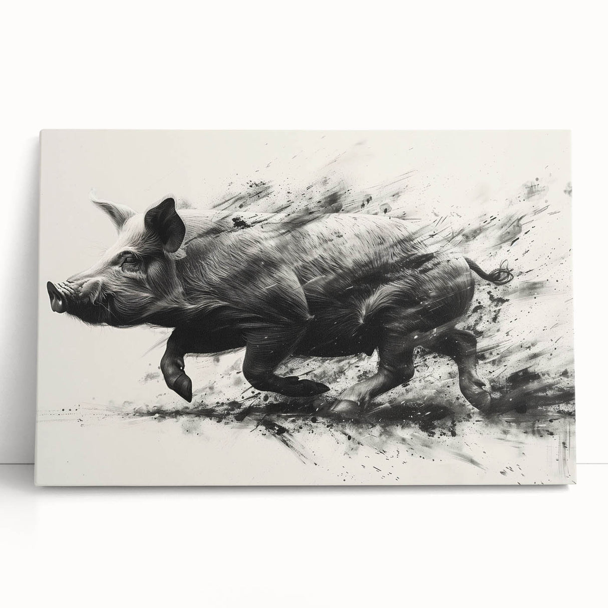 Vibrant pig-themed wall art on stretched canvas, showcasing a playful and whimsical design with bold colors, perfect for animal lovers and home decor enthusiasts.
