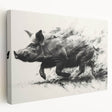 Stretched canvas wall art showcasing a whimsical pig design in vibrant colors, perfect for animal lovers and home decor enthusiasts, displayed in a side view.