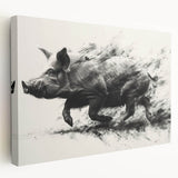 Stretched canvas wall art showcasing a whimsical pig design in vibrant colors, perfect for animal lovers and home decor enthusiasts, displayed in a side view.