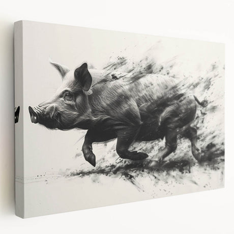 Stretched canvas wall art showcasing a whimsical pig design in vibrant colors, perfect for animal lovers and home decor enthusiasts, displayed in a side view.