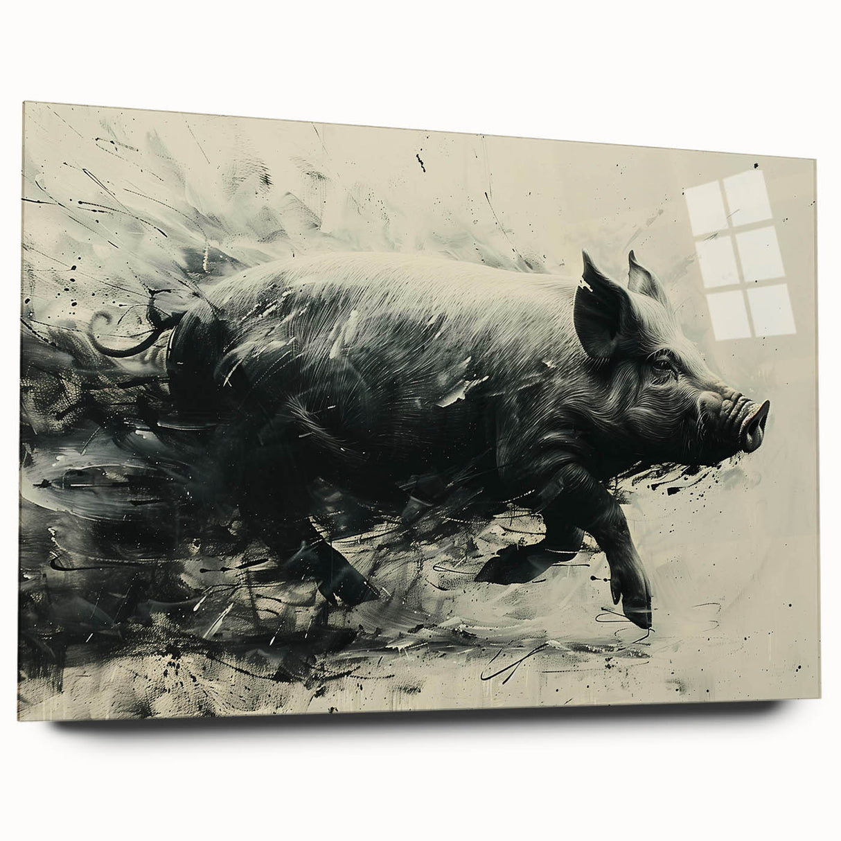 Acrylic glass wall art featuring a whimsical pig design, showcasing vibrant colors and intricate details, ideal for animal-themed decor in homes or offices.