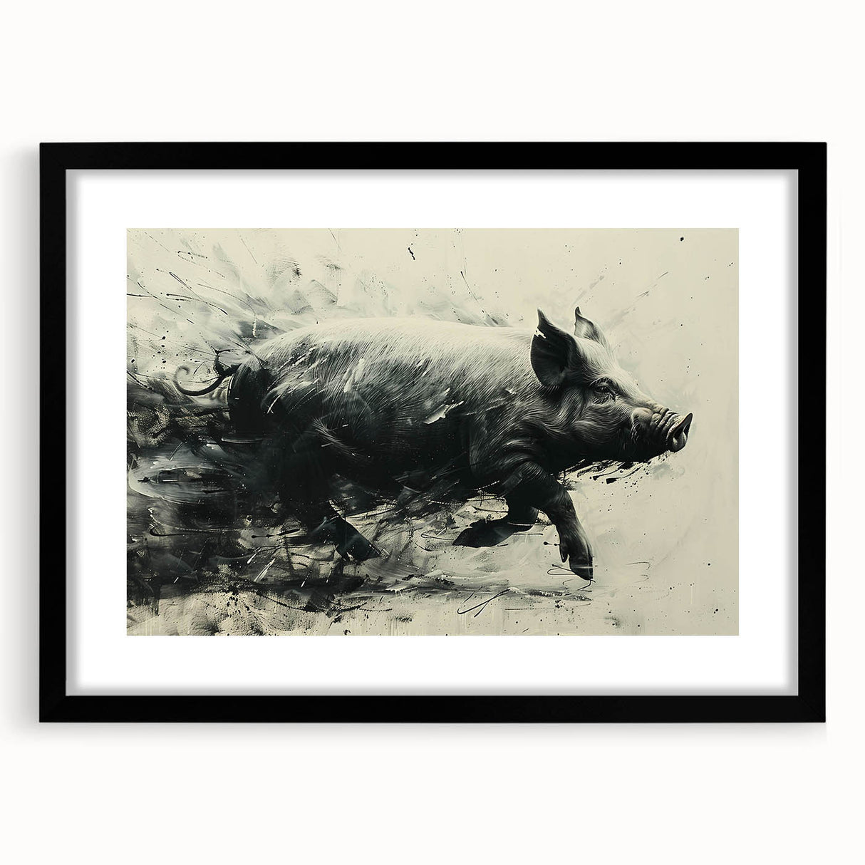 Framed wall art featuring a whimsical pig design, showcasing vibrant colors and playful details, perfect for animal lovers and home decor enthusiasts.
