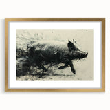 Golden-framed wall art featuring a whimsical pig design, surrounded by a white mat, perfect for animal lovers seeking unique home decor. Ideal for enhancing living spaces or as a thoughtful gift.