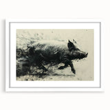 Framed wall art featuring a whimsical pig design, set against a white mat, showcasing vibrant colors and playful details, perfect for animal lovers' decor.