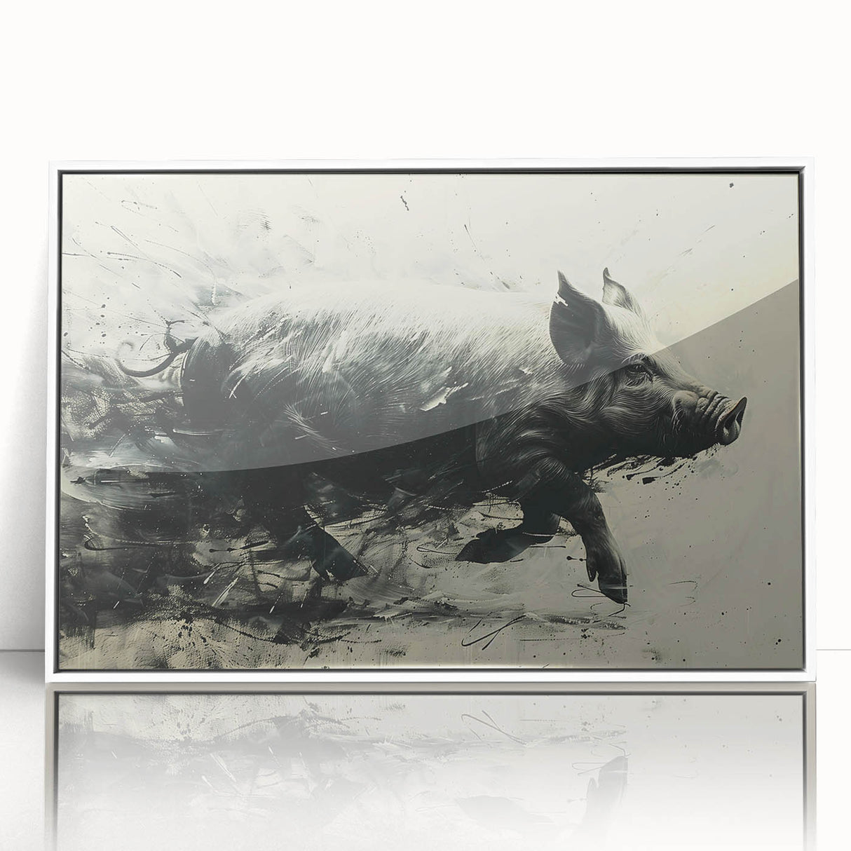 Framed wall art featuring a vibrant pig design from the Animals A Wild Life collection, presented in an elegant white frame, ideal for animal lovers and home decor enthusiasts.