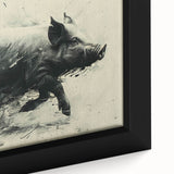 Close-up of a framed canvas wall art featuring a vibrant pig design from the Animals A Wild Life collection, showcasing intricate details and bold colors. Perfect for animal lovers and home décor enthusiasts, this piece adds a playful touch to any room.