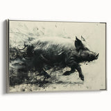 Framed wall art collection showcasing a whimsical pig design on textured canvas, featuring a silver frame and vibrant colors, ideal for animal lovers and home decor enthusiasts.