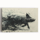Colorful pig design wall art on stretched canvas showcasing vibrant hues and playful details, perfect for animal lovers' home decor. Ideal for adding a whimsical touch to any room.
