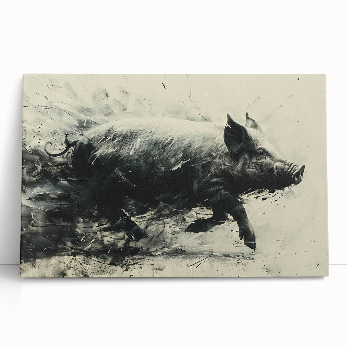 Stretched canvas wall art depicting a whimsical pig design, showcasing vibrant colors and intricate details, perfect for animal lovers and home decor enthusiasts.